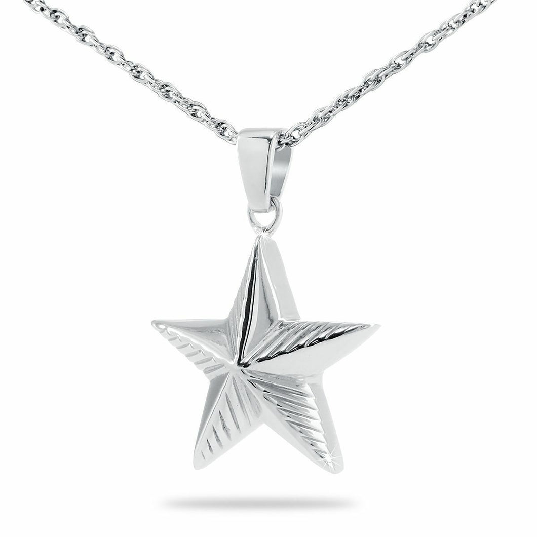 Sterling Silver Military Star Pendant/Necklace Funeral Cremation Urn for Ashes