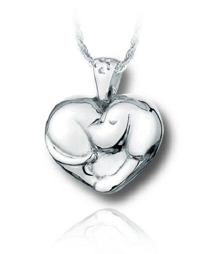 Sterling Silver Sleeping Puppy Heart Cremation Urn Pendant for Ashes w/Chain