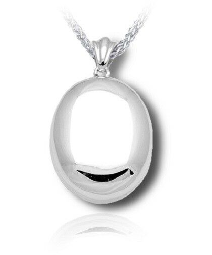 Sterling Silver High Polish Oval Funeral Cremation Urn Pendant for w/Chain