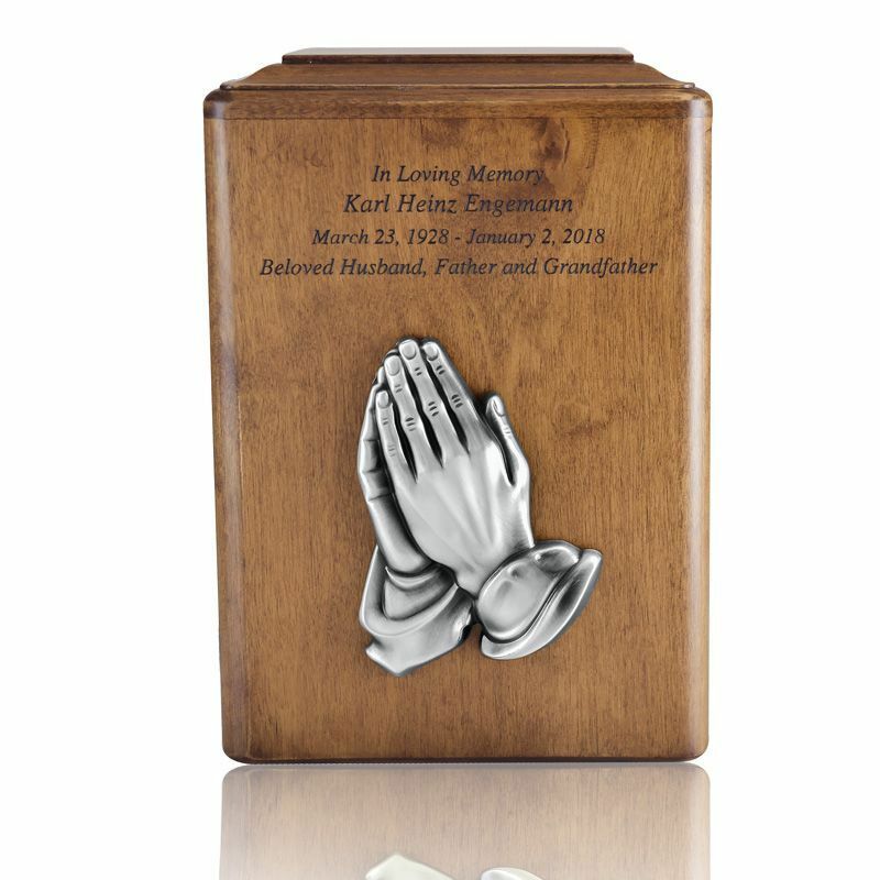 Large/Adult 250 Cubic Inches Praying Hands Wood Funeral Cremation Urn for Ashes