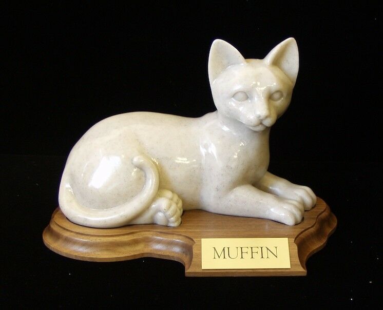 30 Cubic Inches Faithful Feline Urn in Laying Position for Ashes, with base
