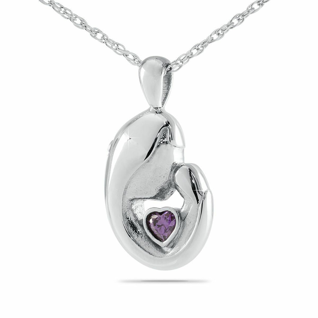 Mother's Love Purple Stone Silver Pendant/Necklace  Cremation Urn for Ashes