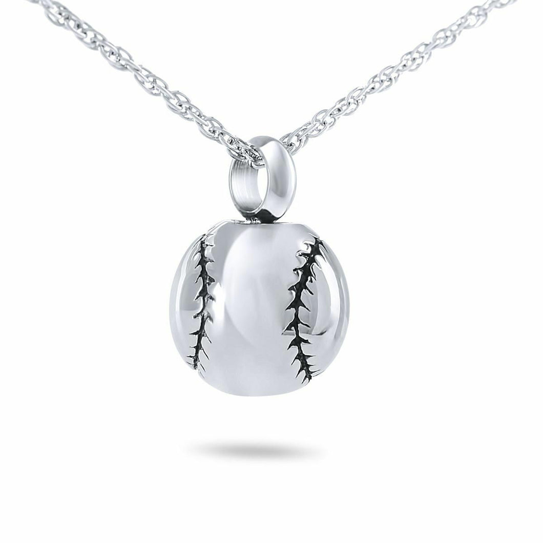 Small/Keepsake Stainless Steel Silver Baseball Pendant Cremation Urn for Ashes