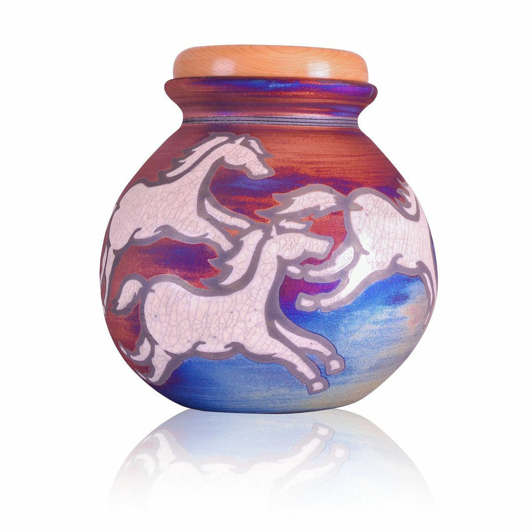 Large/Adult 200 Cubic Ins Raku Celestial Horses Funeral Cremation Urn for Ashes
