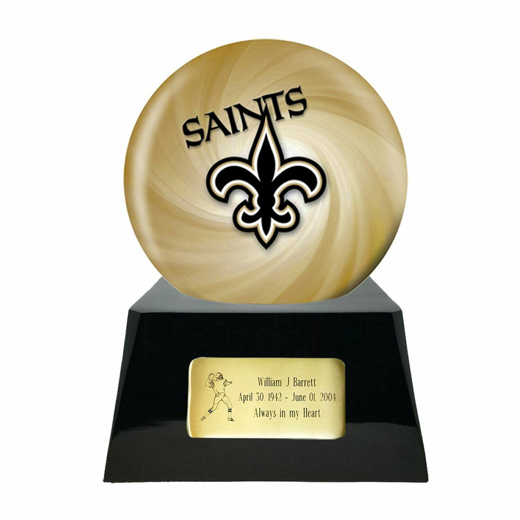 Large/Adult 200 Cubic Inch New Orleans Saints Metal Ball on Cremation Urn Base