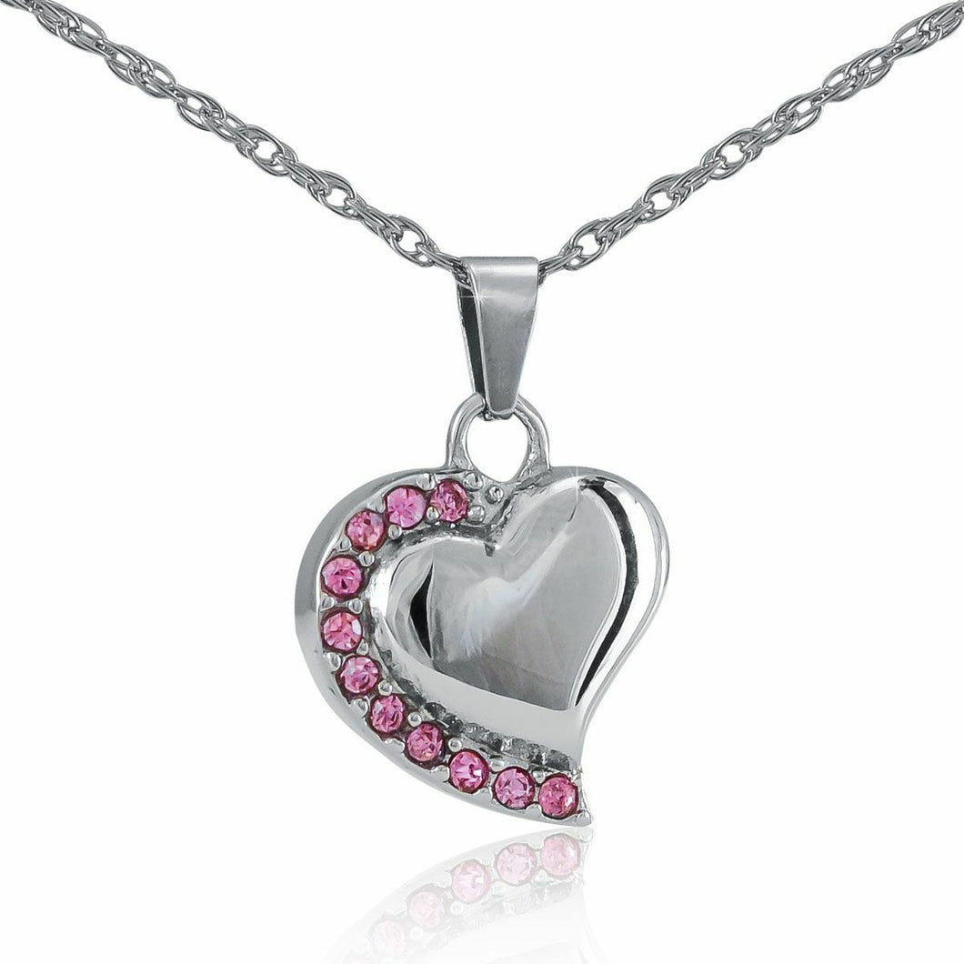Small/Keepsake Pink Stones Heart Pendant Funeral Cremation Urn for Ashes