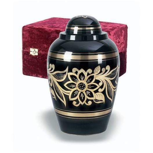 Large/Adult 228 Cubic Inches Brass Ebony Bouquet Cremation Urn for Ashes