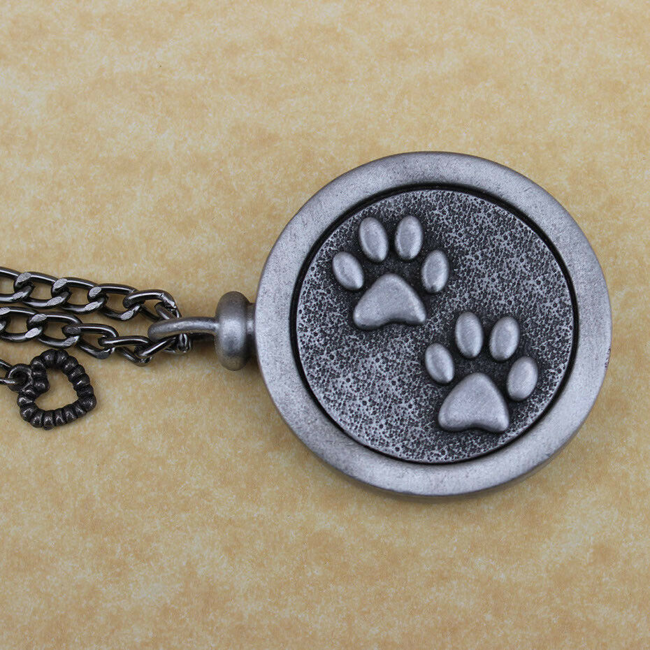 Pewter Keepsake Pet Memory Charm Cremation Urn with Chain - Cat Paws