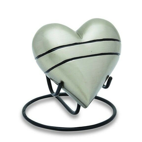 Pewter with Black Lines Heart Keepsake Funeral Cremation Urn, 3 Cubic Inches