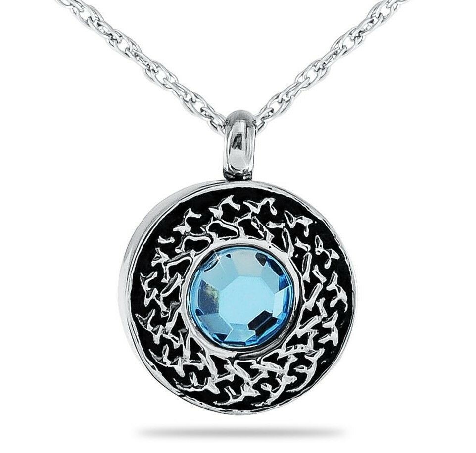 Celestial Blue Crystal Stainless Steel Pendant/Necklace Cremation Urn for Ashes