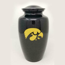 Load image into Gallery viewer, Large/Adult 200 Cubic Inch Metal Black University of Iowa Hawkeye Cremation Urn
