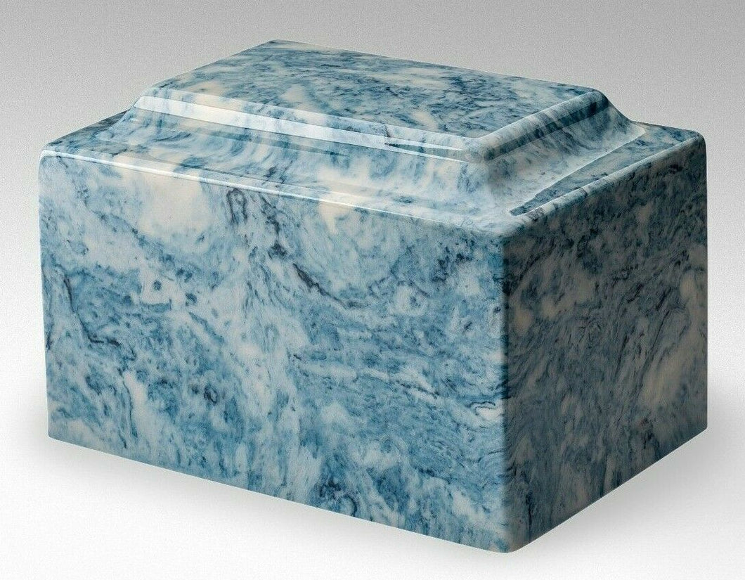 Classic Marble Blue Adult 210 Cubic Inches Funeral Cremation Urn, TSA Approved