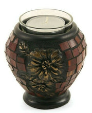 Load image into Gallery viewer, Small/Keepsake Red Mosaic Hibiscus Tealight Glass Funeral Cremation Urn
