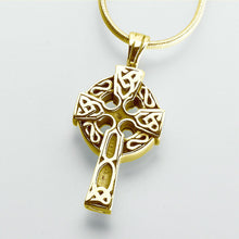 Load image into Gallery viewer, Gold Vermeil Celtic Cross Memorial Jewelry Pendant Funeral Cremation Urn
