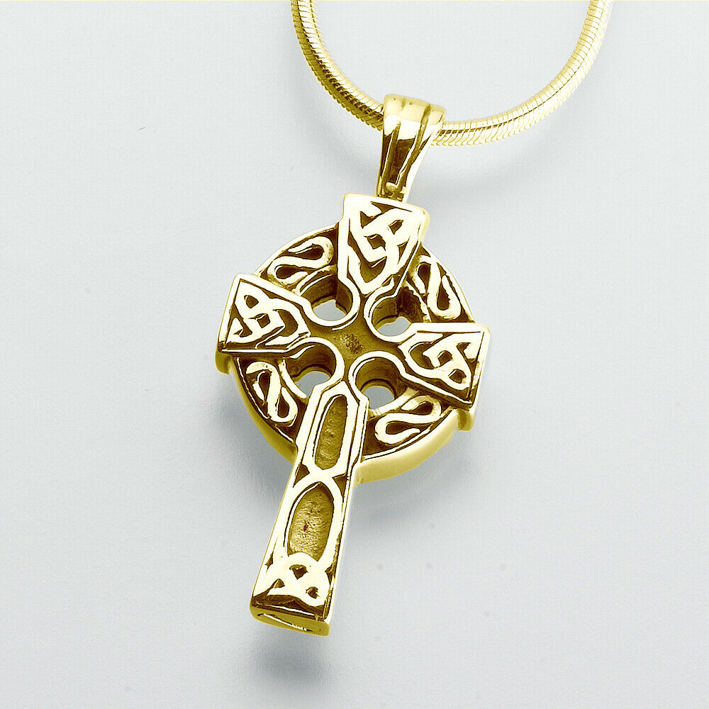 Gold Vermeil Celtic Cross Memorial Jewelry Pendant Funeral Cremation Urn