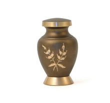 Load image into Gallery viewer, At Peace Memorials  Wheat Mini Keepsake Brass Brown Cremation Urn for Ashes 5 CI
