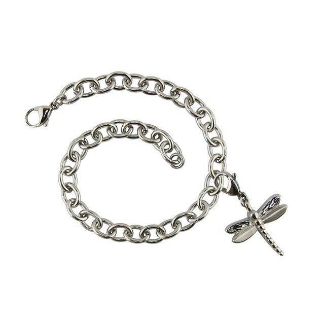 Stainless Steel Bracelet with Dragonfly Charm Funeral Cremation Jewelry