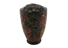 Load image into Gallery viewer, Large/Adult 200 Cubic In Red Mosaic Hibiscus Glass Funeral Cremation Urn
