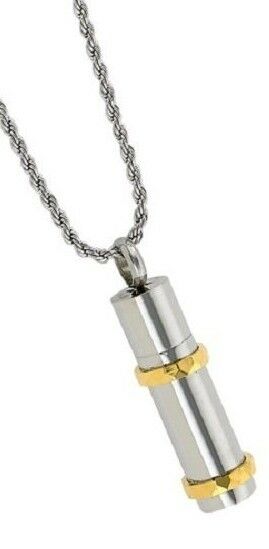 Two-Tone Cylinder Pendant/Necklace Funeral Cremation Urn for Ashes