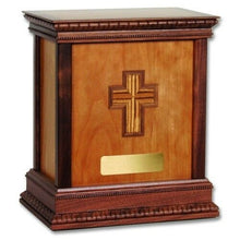 Load image into Gallery viewer, Large/Adult 225 Cubic Inch Classic Cherry Cross Handcrafted Wood Cremation Urn
