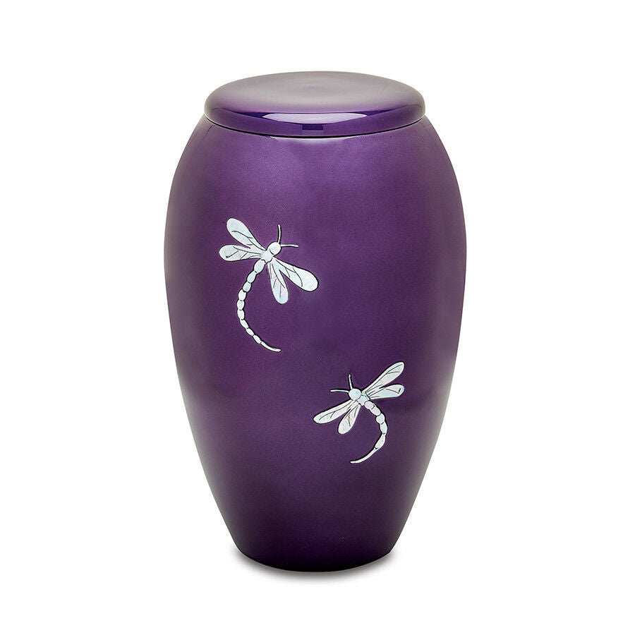 Large/Adult 210 Cubic Inches Aluminum/Mother of Pearl Dragonfly Cremation Urn
