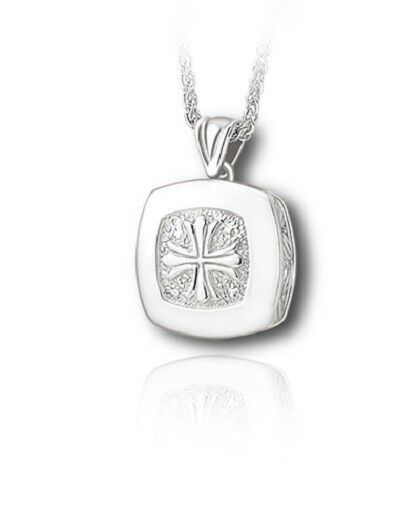 Sterling Silver Spanish Cushion Funeral Cremation Urn Pendant for Ashes w/Chain