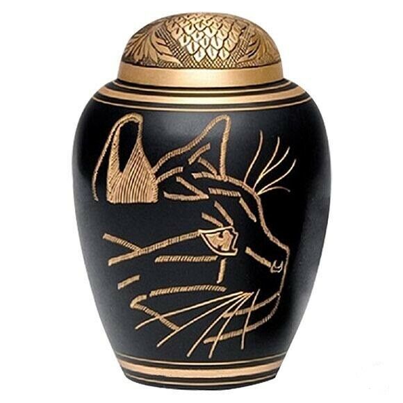 Small/Keepsake 30 Cubic Inch Cat Black & Gold Pet Funeral Cremation Urn