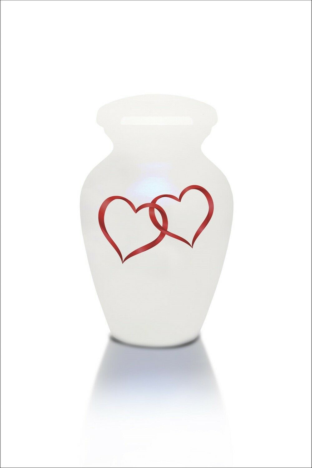 Extra Small 3 Cubic Inch White with Double Hearts Alloy Funeral Cremation Urn