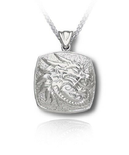 Sterling Silver Dragon Cushion Funeral Cremation Urn Pendant for Ashes w/Chain