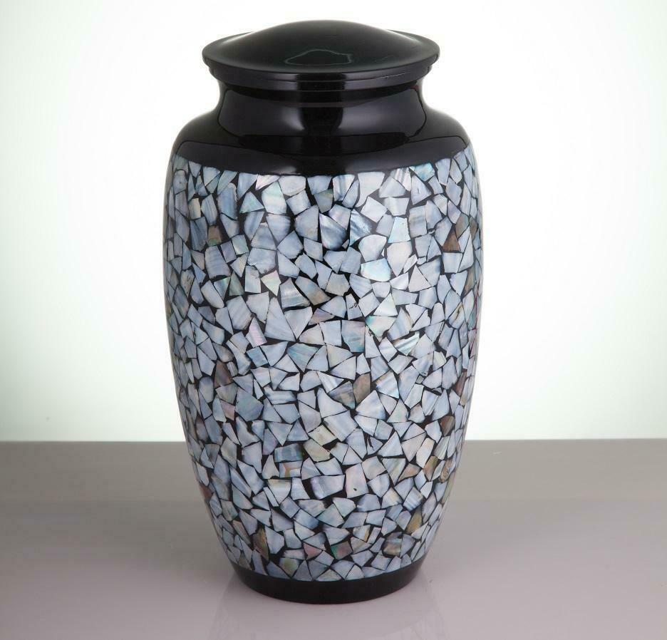 Large/Adult 200 Cubic Inch Mother of Pearl Metal Mosaic Funeral Cremation Urn