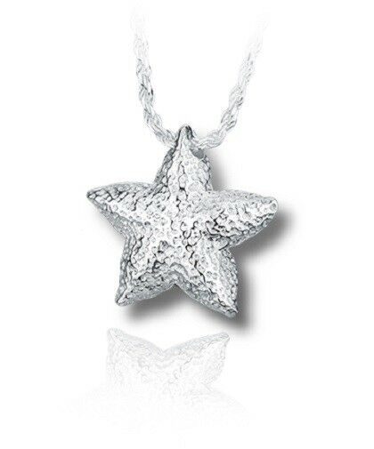 Sterling Silver Starfish Funeral Cremation Urn Pendant for Ashes w/Chain