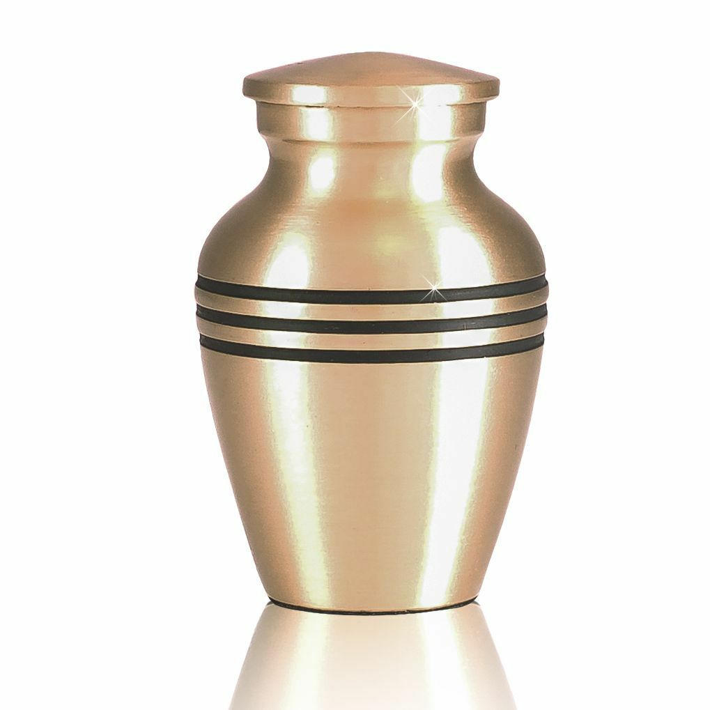 Small/Keepsake 4 Cubic Inches Ringed Gold Brass Funeral Cremation Urn for Ashes