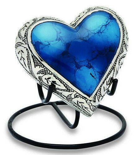 Grecian Blue 3 Cubic Inches Heart Keepsake Funeral Cremation Urn For Ashes