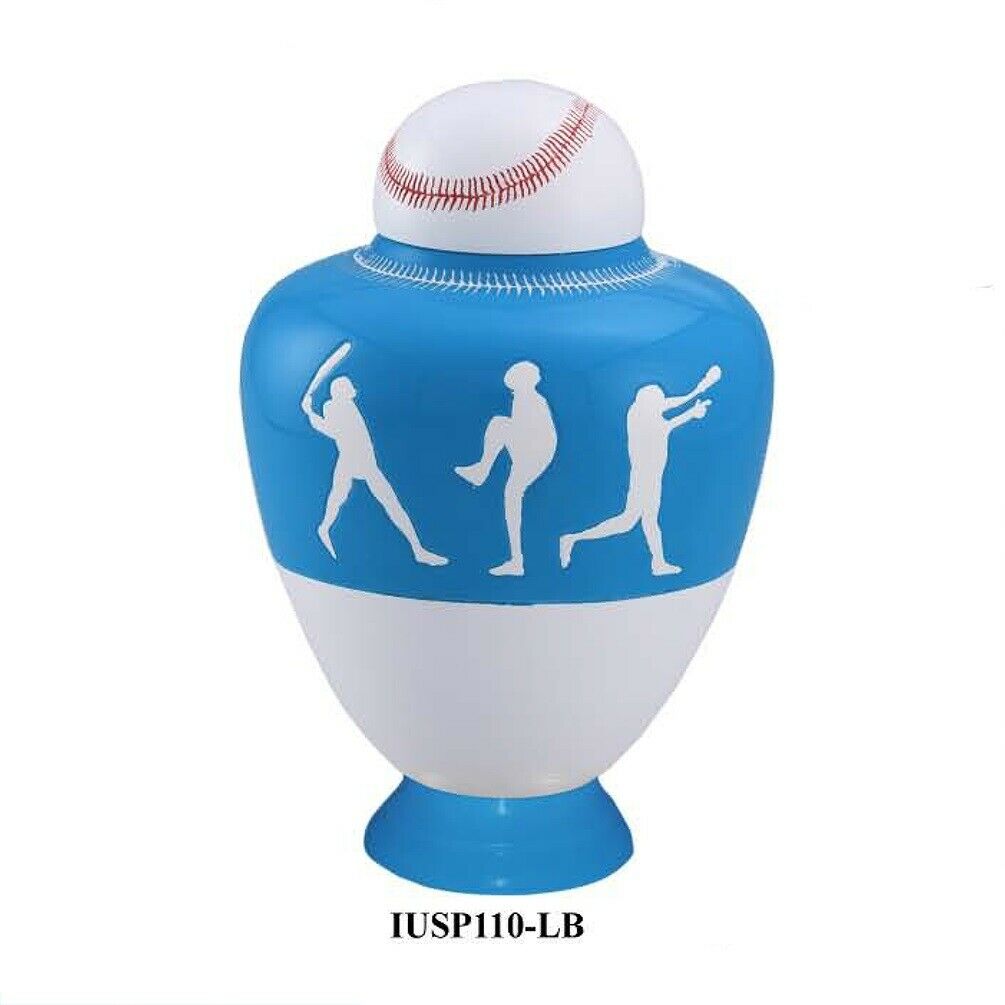 Large/Adult 200 Cubic Inch Metal Light Blue Baseball Team Funeral Cremation Urn