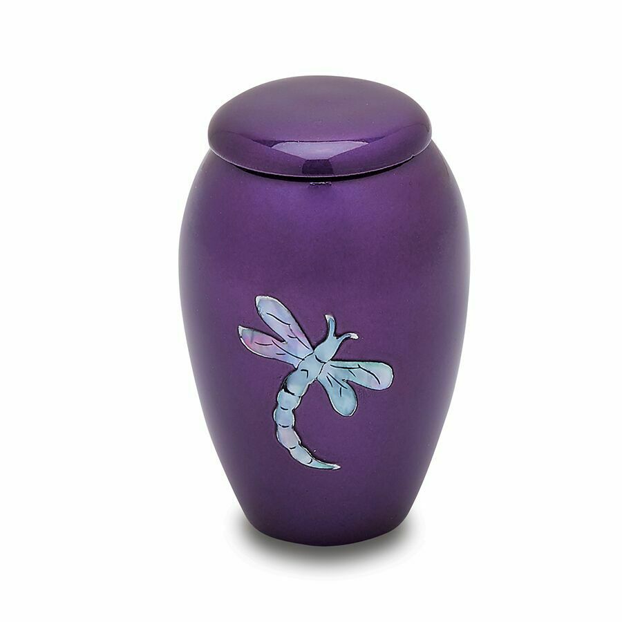 Small Keepsake 3 Cubic Inches Aluminum/Mother of Pearl Dragonfly Cremation Urn