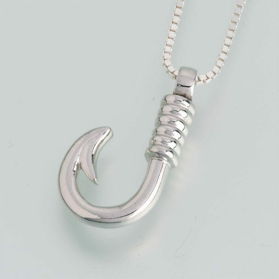 Sterling Silver Fish Hook Memorial Jewelry Pendant Funeral