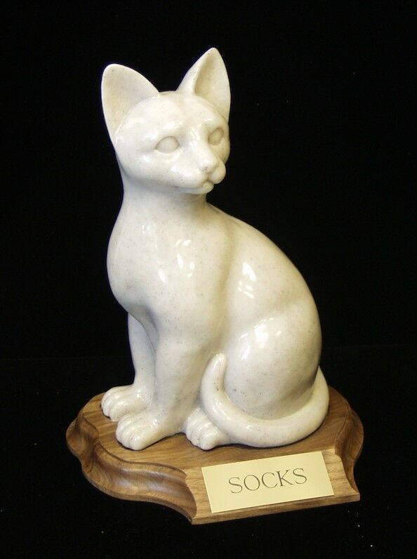 30 Cubic Inches Faithful Feline Urn in Sitting Position for Ashes, with base