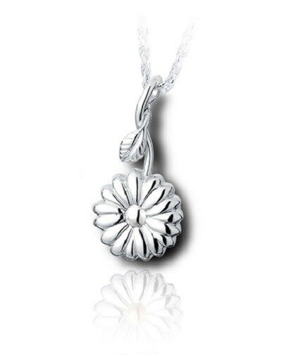 Sterling Silver Sunflower Horn Funeral Cremation Urn Pendant for Ashes w/Chain