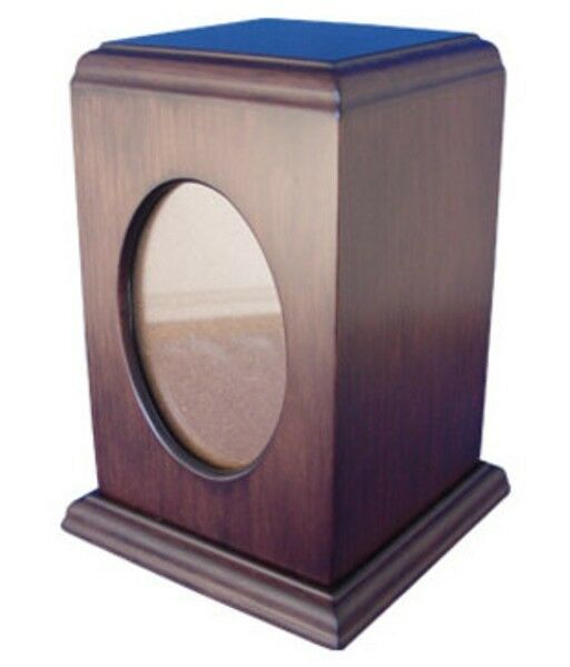 Small/Keepsake Brown Wood 60 Cubic Inches Funeral Cremation Urn with Photo Frame