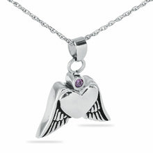 Load image into Gallery viewer, Sterling Silver Heart with Angel Wings Pendant/Necklace Cremation Urn for Ashes

