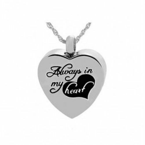 Always in my Heart Stainless Steel Pendant/Necklace Cremation Urn for Ashes