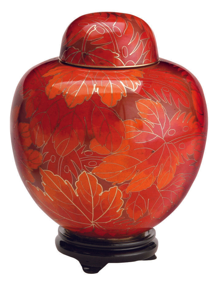 Small/Keepsake Cloisonne 40 Cubic Inches Orange Floral Funeral Cremation Urn