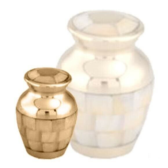Small/Keepsake 4 Cubic Inch Brass Mother of Pearl Funeral Cremation Urn