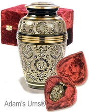Load image into Gallery viewer, Black and Gold Color, Adult Brass Funeral Cremation Urn w. Box, 202 Cubic Inches
