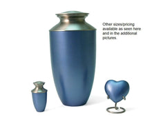 Load image into Gallery viewer, Blue Alloy &amp; Brass Heart Keepsake Funeral Cremation Urn for Ashes, 3 Cubic Inch

