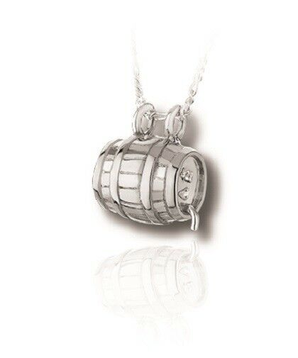 Sterling Silver Beer Barrel Funeral Cremation Urn Pendant for Ashes w/Chain