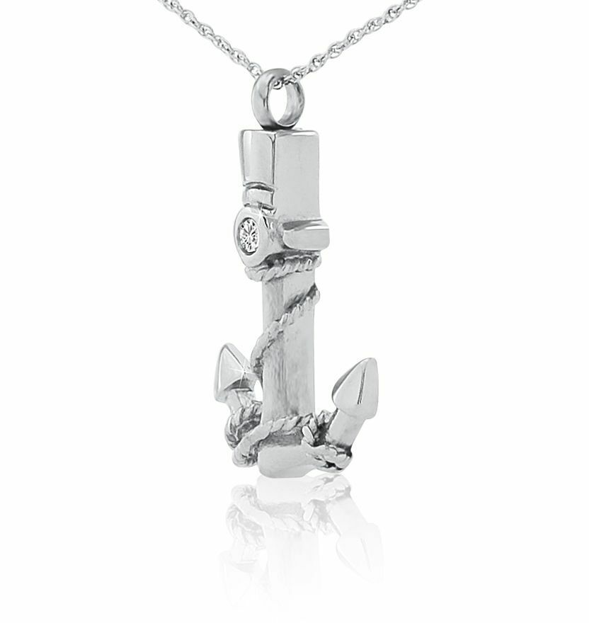Stainless Steel Heaven's Anchor Pendant Funeral Cremation Urn w/Necklace