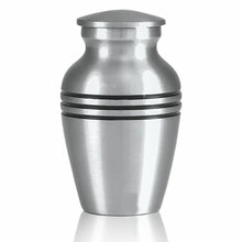 Load image into Gallery viewer, Small/Keepsake 4 Cubic Ins Ringed Pewter Brass Funeral Cremation Urn for Ashes
