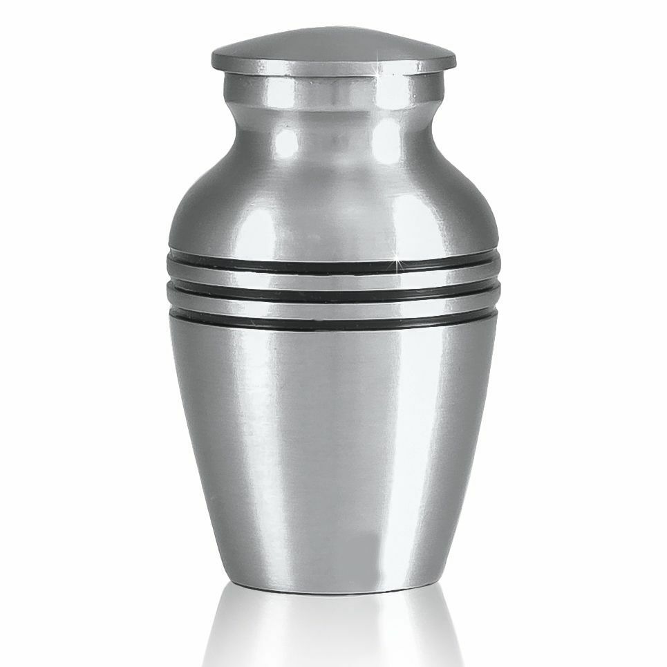 Small/Keepsake 4 Cubic Ins Ringed Pewter Brass Funeral Cremation Urn for Ashes