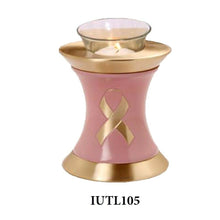 Load image into Gallery viewer, Small/Keepsake 20 Cubic Inch Brass Pink Ribbon Tealight Funeral Cremation Urn
